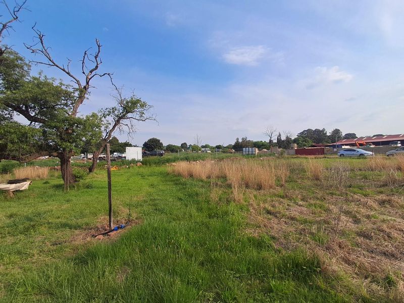 Expansive open land area featuring natural grass, mature trees, and perimeter fencing, suitable for development or agricultural use on this small holding.