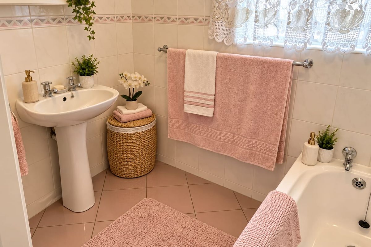 A functional bathroom featuring a pedestal sink, bathtub, and classic ceramic tiling, offering a clean and well-maintained space with a traditional aesthetic.