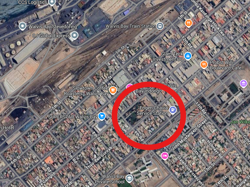 An aerial map view showing the location of the property within the urban layout of Walvis Bay.