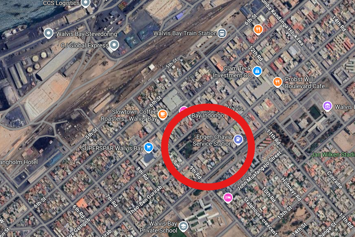 An aerial map view showing the location of the property within the urban layout of Walvis Bay.