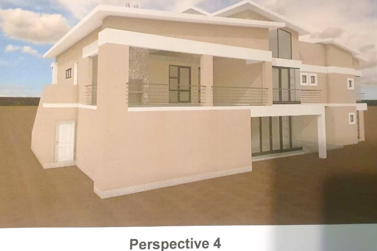 A 3D architectural rendering of a modern two-story house featuring a rear balcony, covered patio area, and clean exterior finishes.