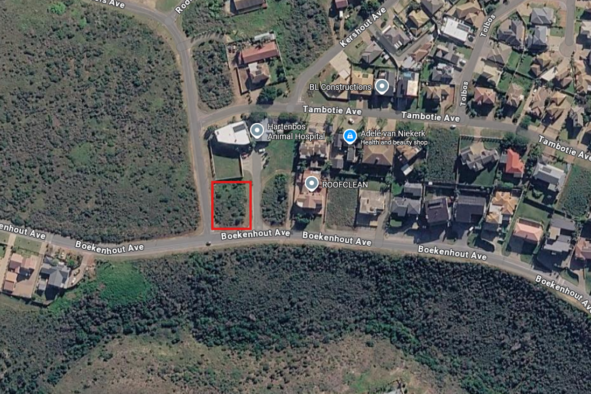 Aerial view of a vacant residential land plot located on Boekenhout Avenue, situated within an established neighborhood.