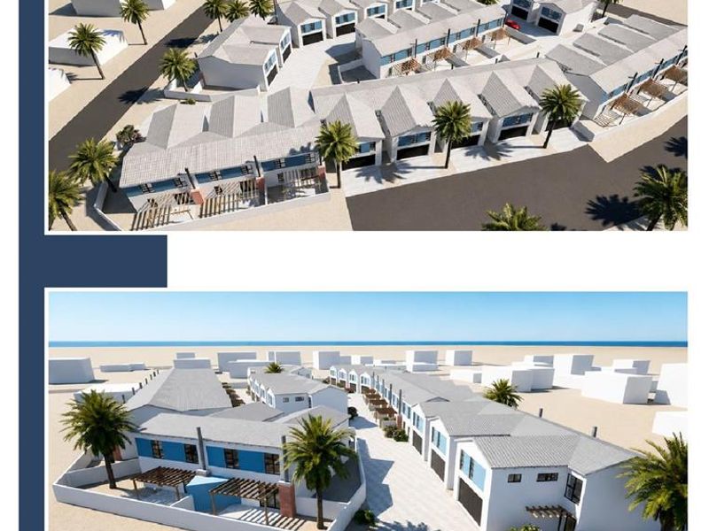 Aerial perspective rendering of a townhouse development featuring multiple units, paved driveways, and landscaped outdoor areas.