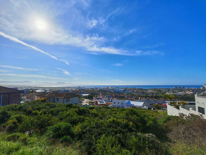 An elevated panoramic view overlooking the surrounding residential neighborhood and distant coastline under a clear blue sky.
