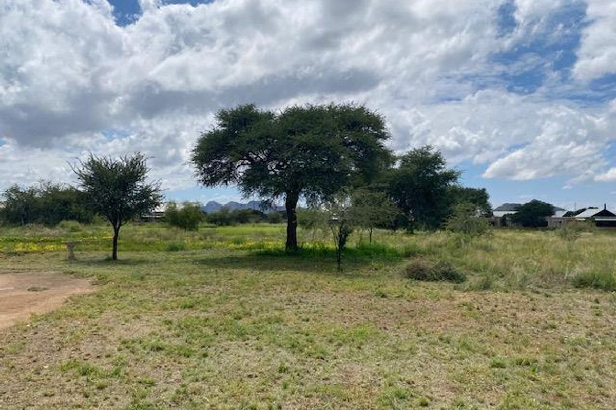 A view of a vacant residential plot featuring established trees and natural grassland under a cloudy sky.