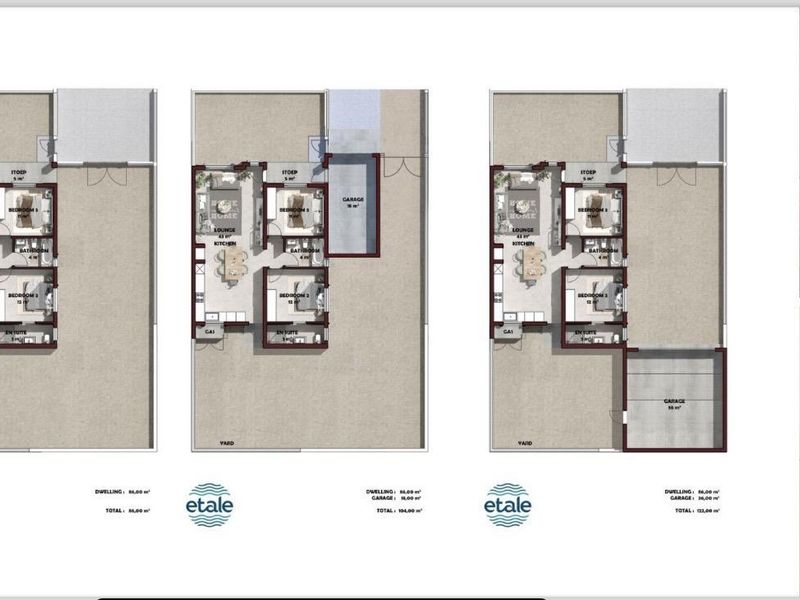 A promotional marketing collage featuring floor plans for two-bedroom unit types alongside interior renderings of a bedroom and bathroom.