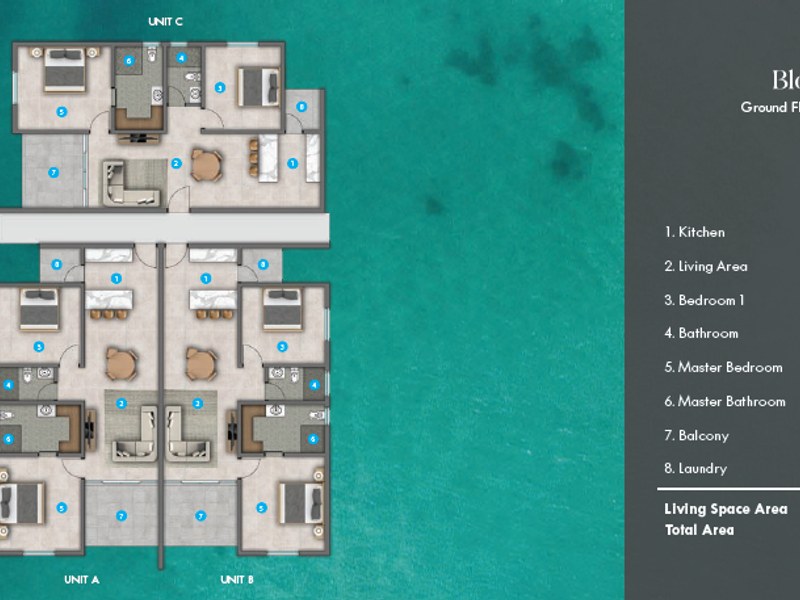 A detailed architectural floor plan for Block C, showcasing the layout and dimensions of two-bedroom apartment units.