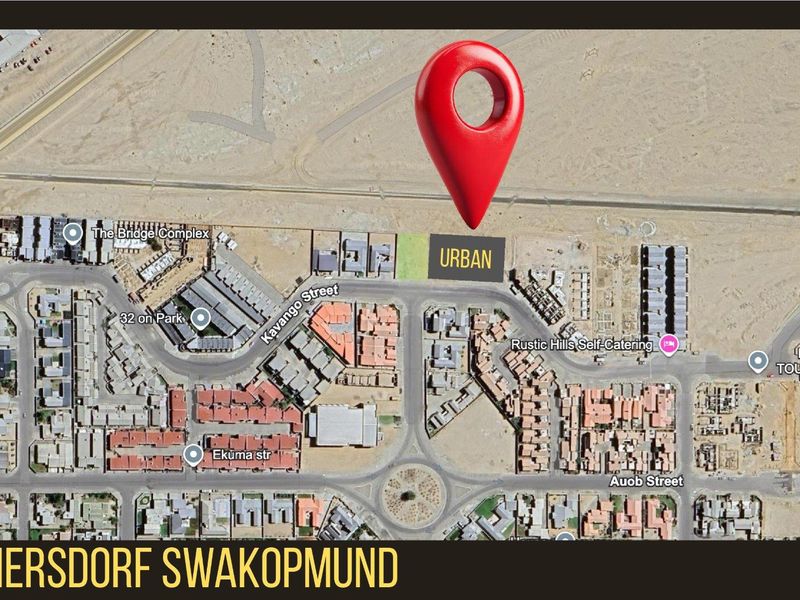 An aerial map view highlighting the location of the property within the Kramersdorf area of Swakopmund.