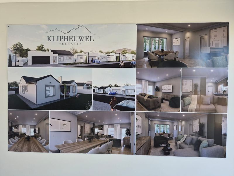 A promotional collage displaying architectural renderings and interior design concepts for the Klipheuwel Estate development.