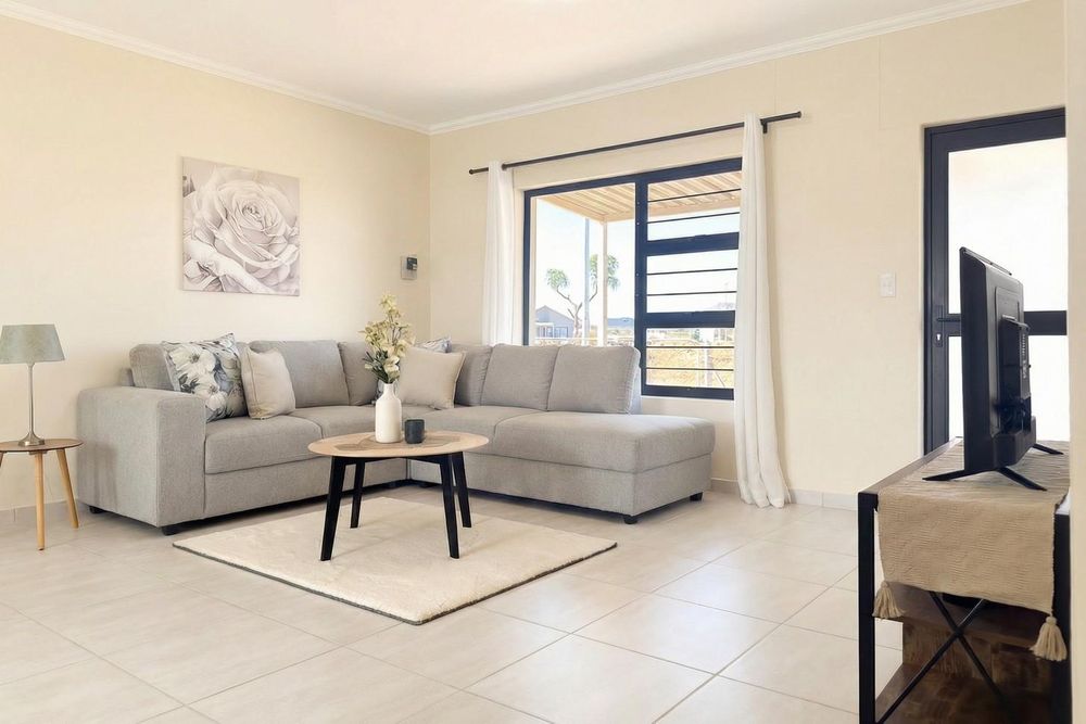 Modern, open-plan living area.