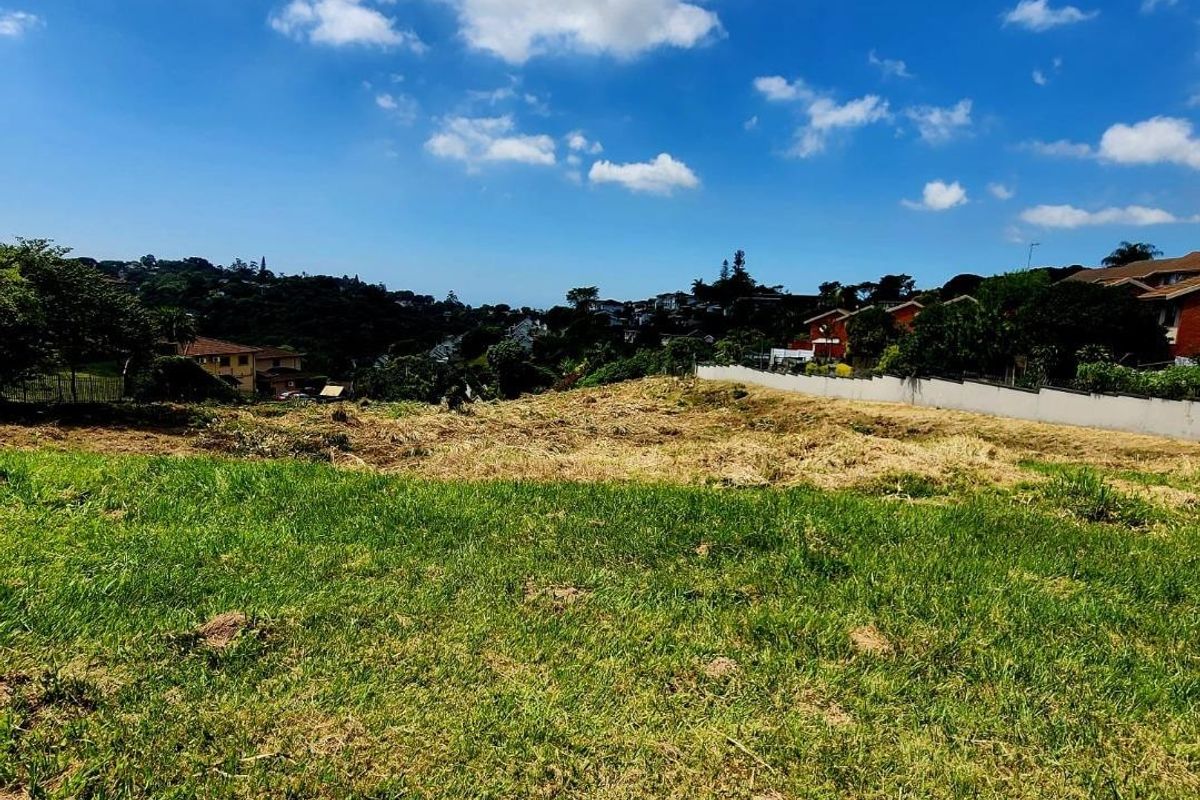 A vacant residential plot featuring a gentle slope, grassy terrain, and a boundary wall, offering views of the surrounding neighborhood.
