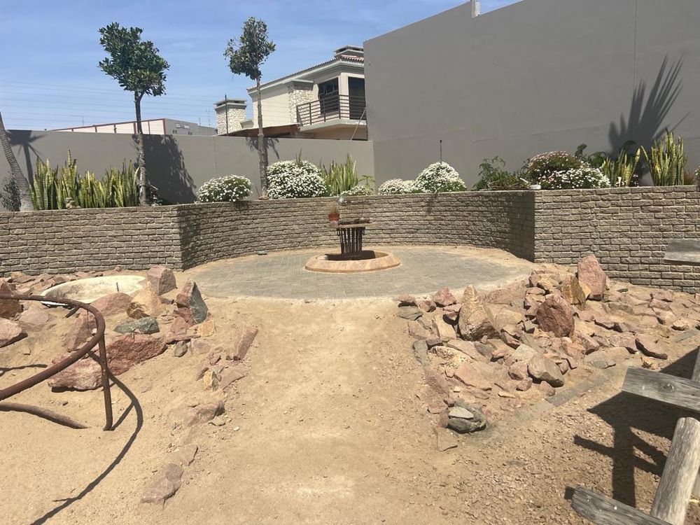 Outdoor entertainment area with a boma