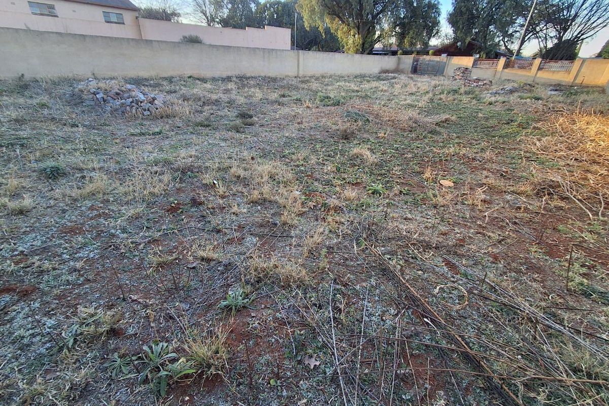A large, undeveloped backyard area enclosed by a perimeter boundary wall, featuring dry, unmaintained ground and sparse vegetation.