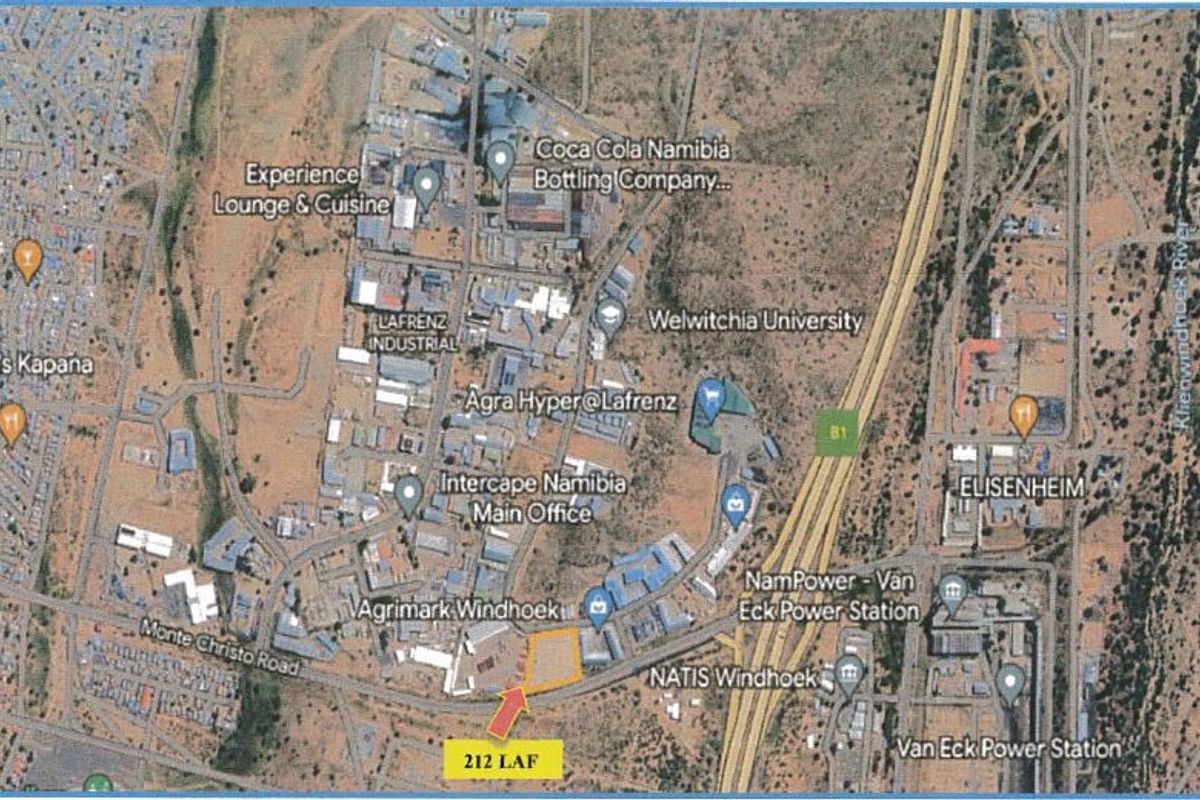 An aerial map view showing the location of the commercial vacant land plot in the Lafrenz industrial area.
