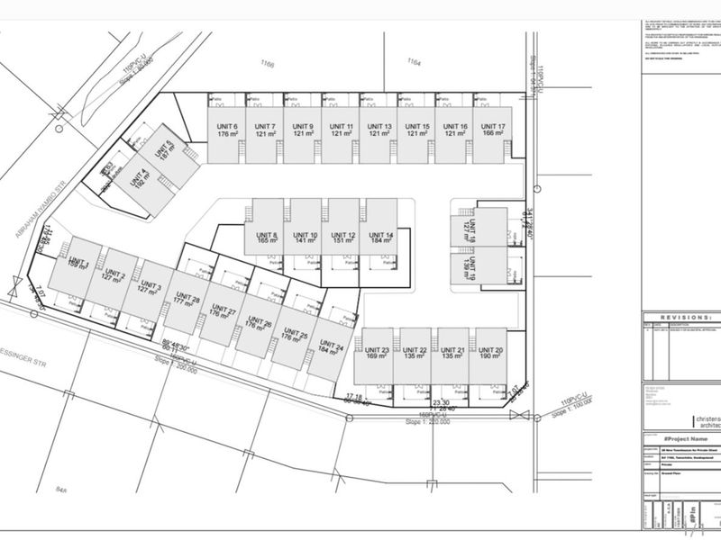 Architectural site plan showing the layout and unit distribution for the townhouse development.
