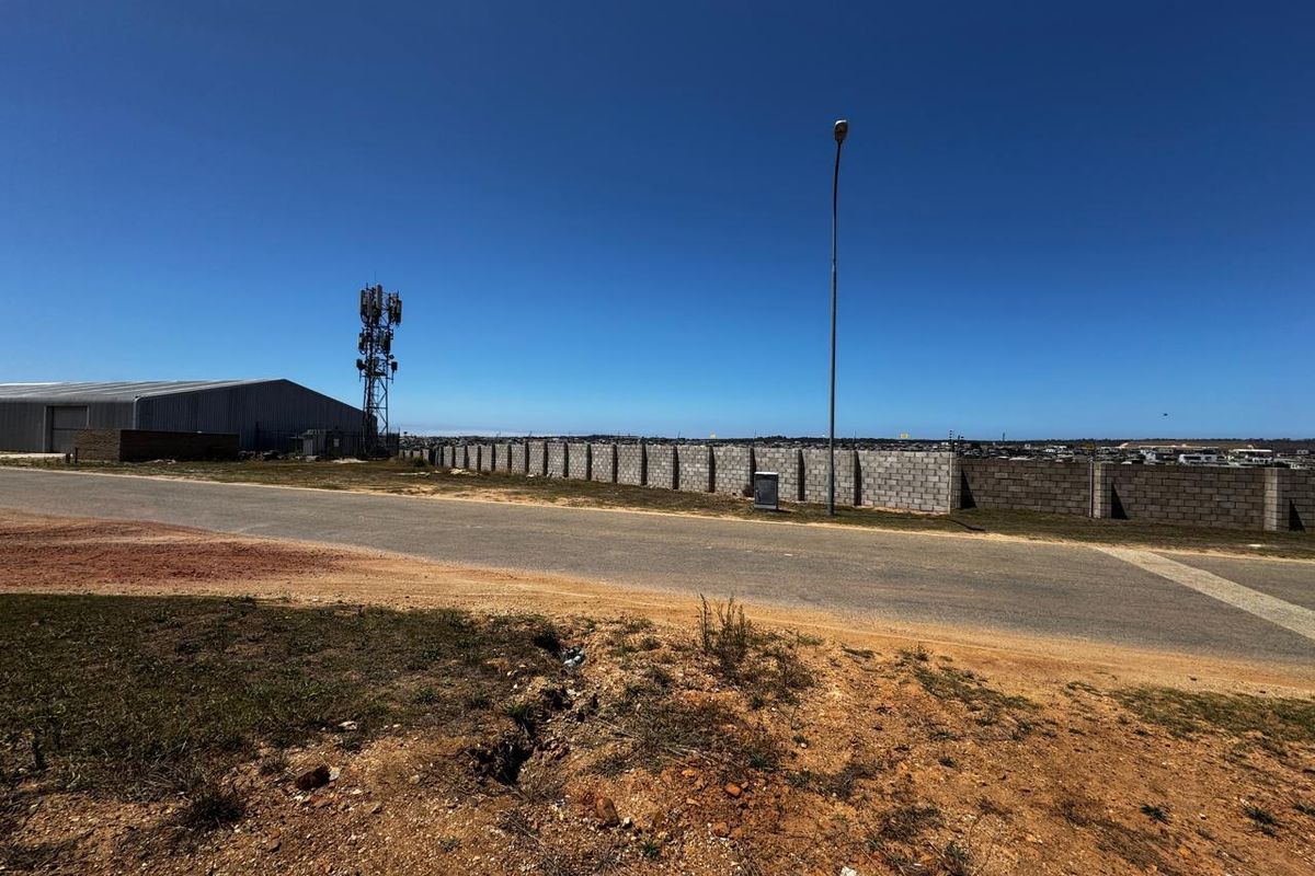 Street view of the industrial property featuring a concrete block boundary wall, telecommunications tower, and asphalt road access.