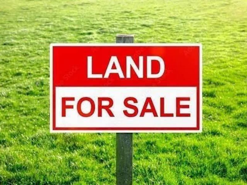 A vacant agricultural land plot featuring a prominent Land For Sale sign set against a grassy field.
