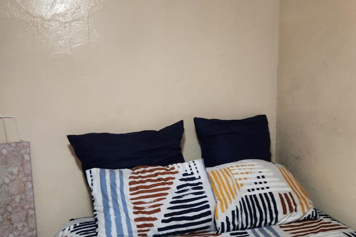 A compact bedroom featuring plain wall finishes and standard ceiling cornicing, currently requiring cosmetic updates to improve the overall aesthetic.