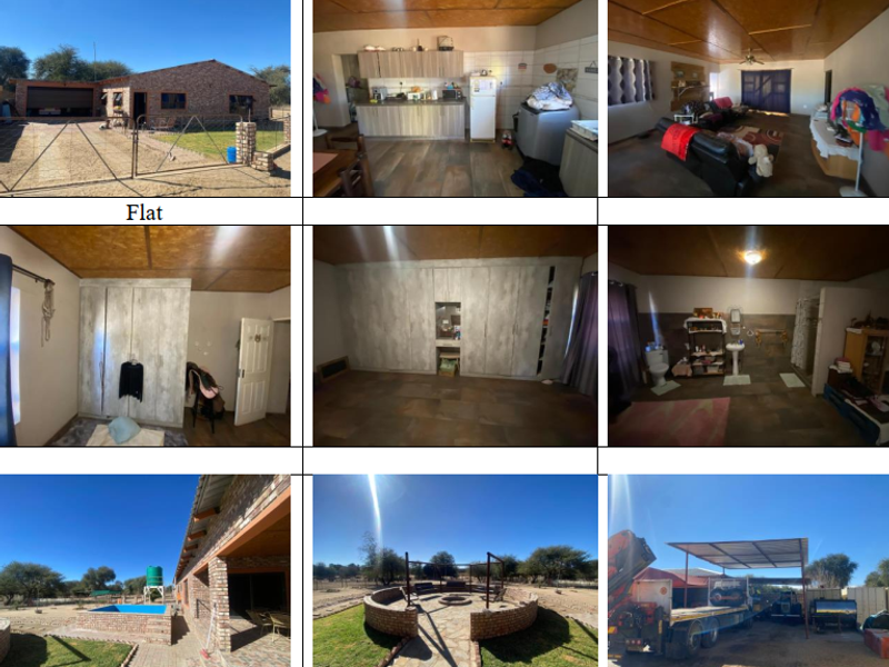 A collage of images showing the exterior and interior of a small holding property including living areas, bedrooms, and outdoor entertainment spaces.