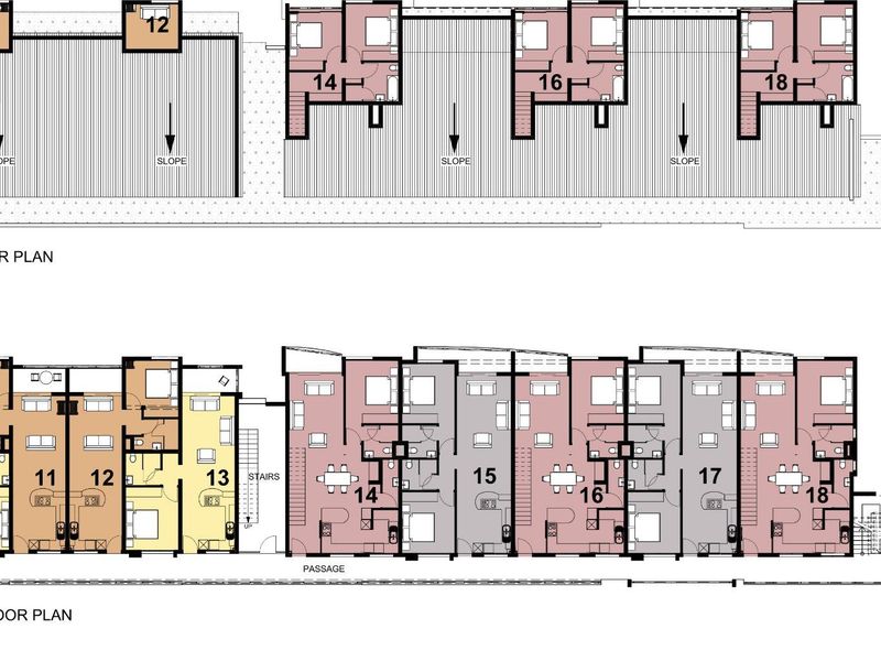 Architectural floor plan showing the layout of the second and third floors of the apartment complex.