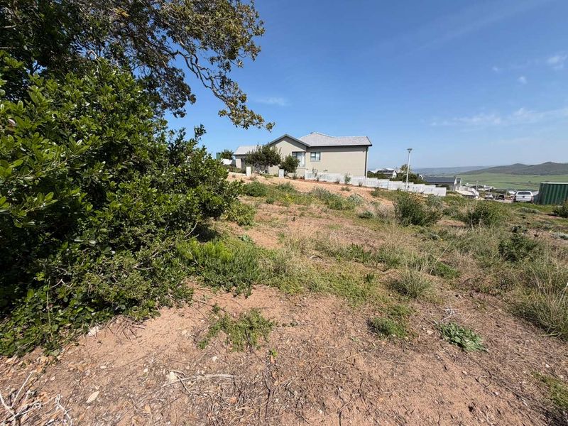 A view of a sloped residential vacant land plot featuring native vegetation and a white picket fence, with neighboring properties visible in the background.