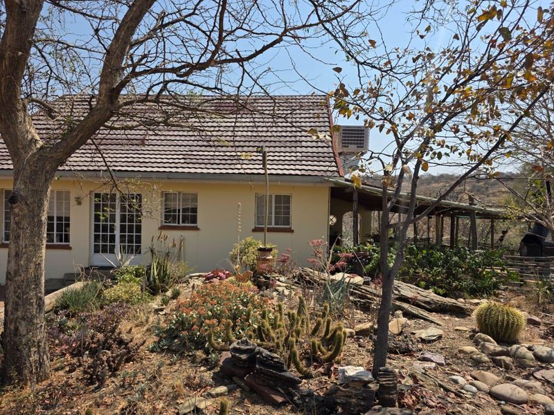Rear view of the house featuring a tiled roof, french doors, and a covered patio area set within a landscaped garden.