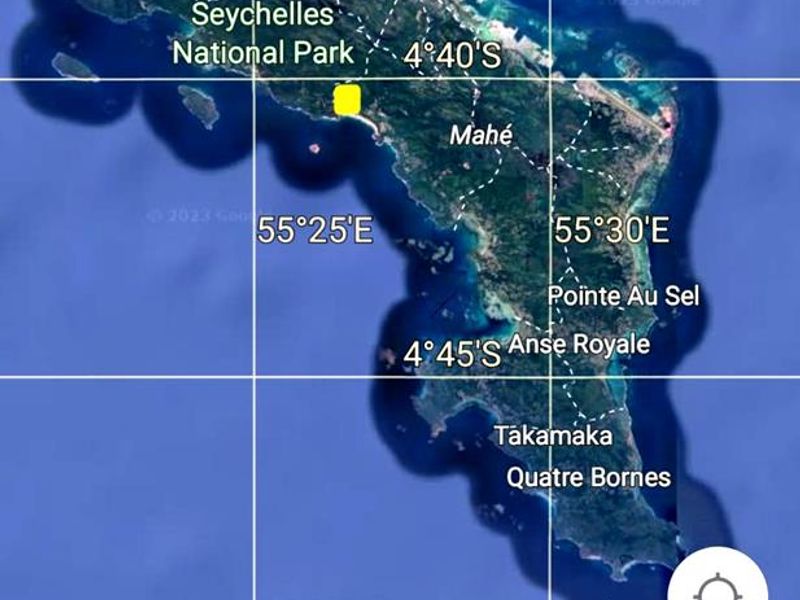 Satellite map view showing the location of the property on Mahé island in the Seychelles.