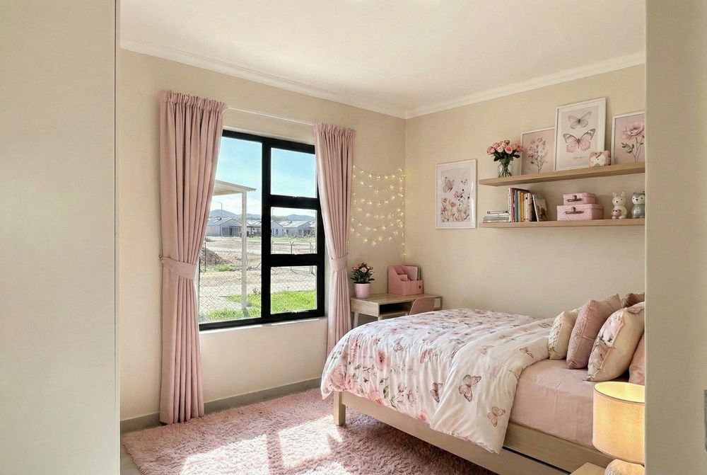 Second bedroom with built-in cupboards.