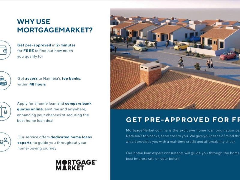 A promotional marketing collage featuring a living room interior and an aerial view of a residential housing estate.