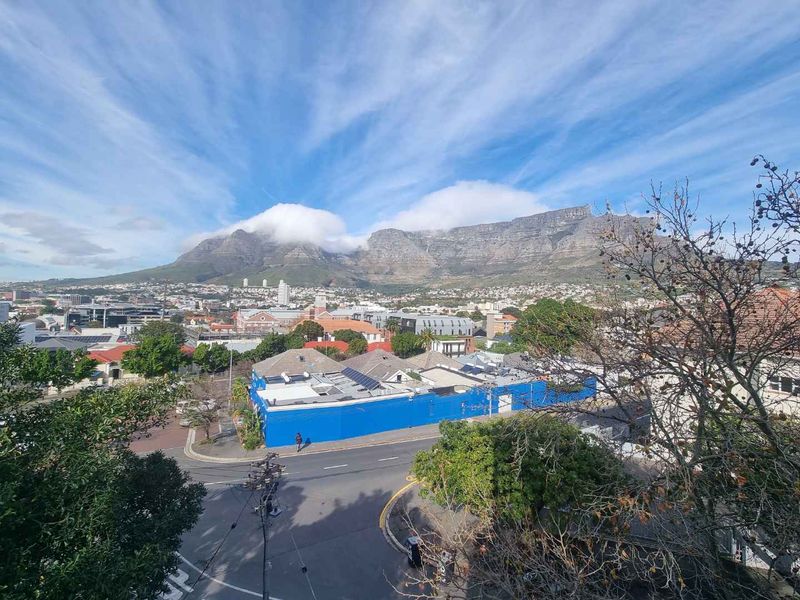 Elevated panoramic view overlooking the surrounding urban landscape with Table Mountain in the background.