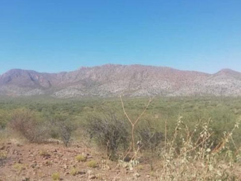 A scenic landscape view showcasing the natural terrain and mountain range on the small holding property.
