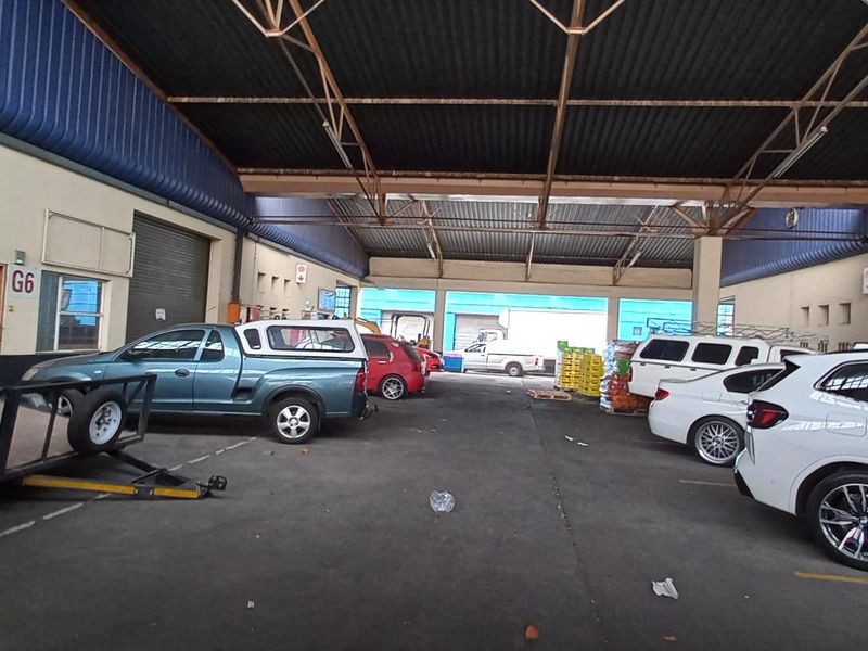 Spacious industrial garage facility featuring high-clearance steel roof trusses, concrete flooring, and multiple roller shutter access points suitable for vehicle storage or light industrial use.