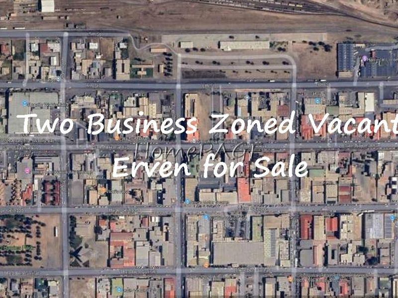 Aerial satellite view of the commercial area showing the location of the two business-zoned vacant erven available for sale.