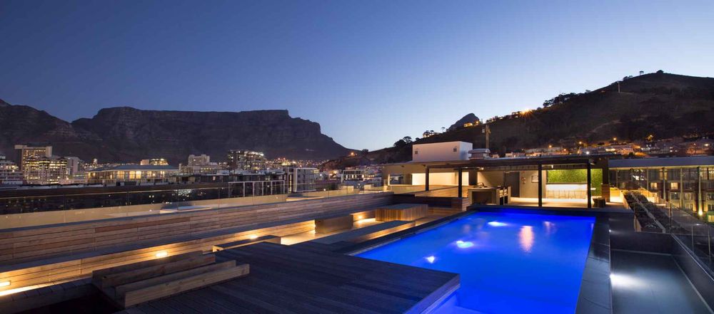 Rooftop pool deck for residents use