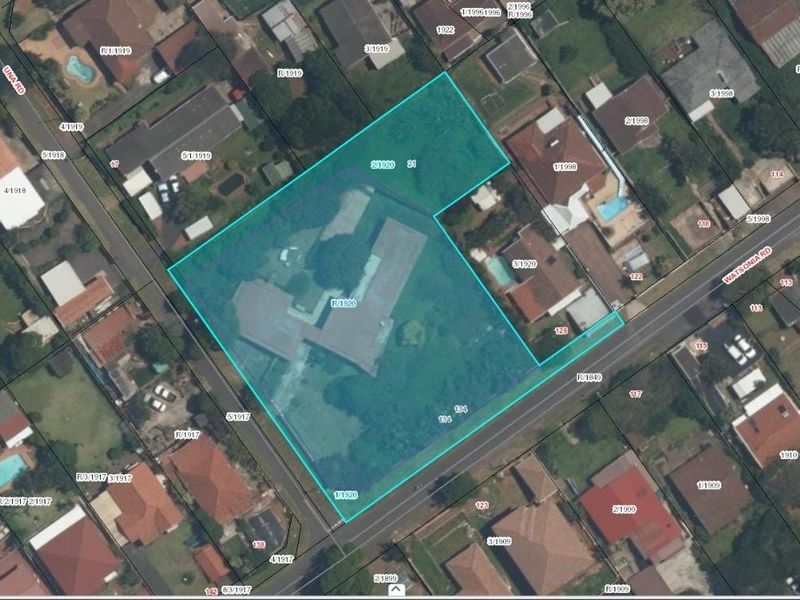 An aerial satellite view showing the property boundary and surrounding residential neighborhood layout.