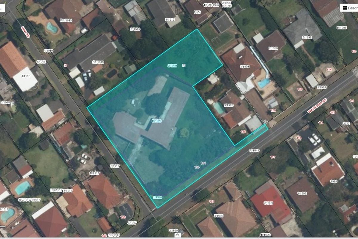 An aerial satellite view showing the property boundary and surrounding residential neighborhood layout.