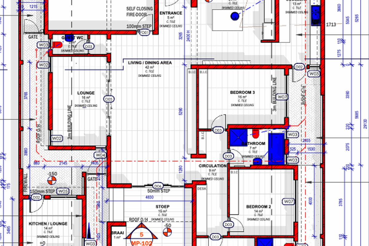 Architectural floor plan for a residential property featuring a double garage, swimming pool, multiple bedrooms, and open-plan living areas.