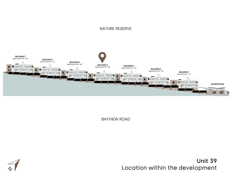 A site development plan showing the layout and positioning of buildings within the residential complex relative to the nature reserve and Bayview Road.