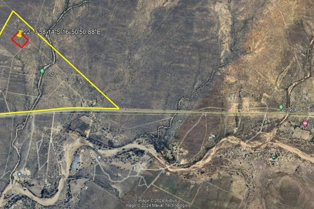 Aerial satellite view showing the property boundaries and location within the surrounding landscape.