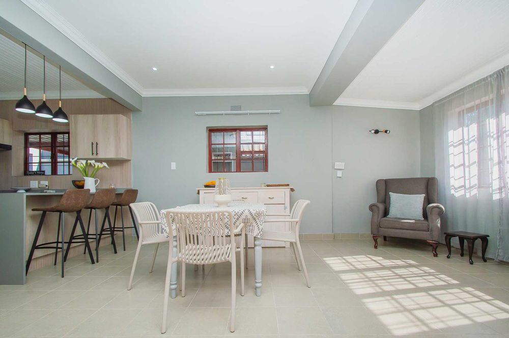 Large dining room with sunlight