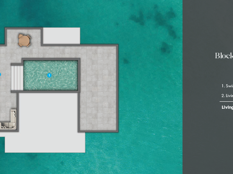 Architectural roof plan for Block A and B, third floor, featuring a swimming pool and outdoor living area totaling 85.5 square meters.