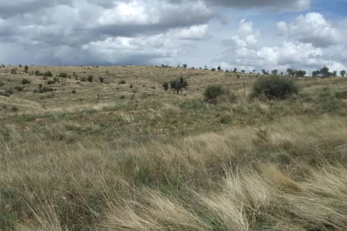 A wide-angle view of open, undeveloped grassland landscape under a cloudy sky, suitable for residential development.