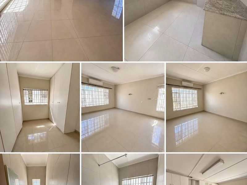 A collage of interior spaces including a kitchen, bathrooms, and living areas featuring tiled floors, built-in cabinetry, and security bars on windows.