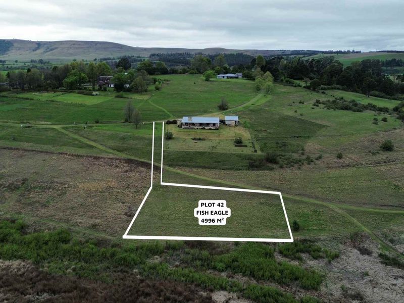 Aerial view of a 4996 square meter vacant residential plot in Fish Eagle, showcasing the expansive landscape and surrounding rural environment.