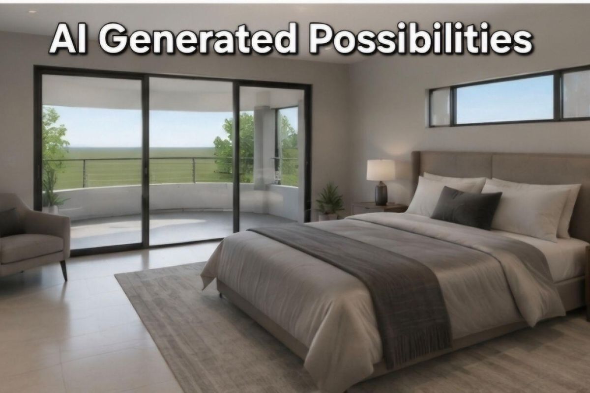 Spacious bedroom featuring large sliding glass doors leading to a private balcony, neutral finishes, and a high-level clerestory window for natural light.
