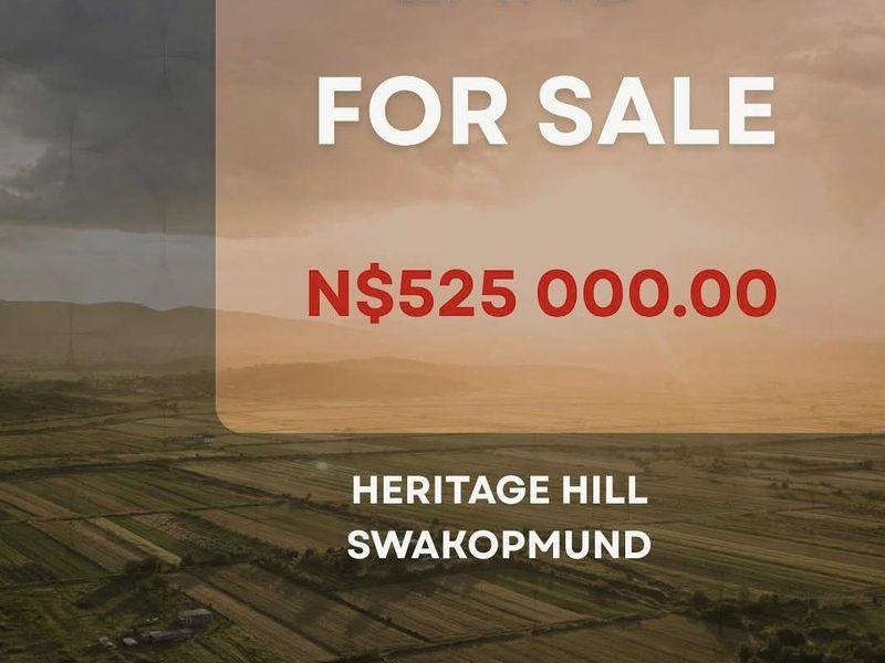 Aerial view of vacant residential land for sale in Heritage Hill, Swakopmund, featuring a 660sqm erf size.