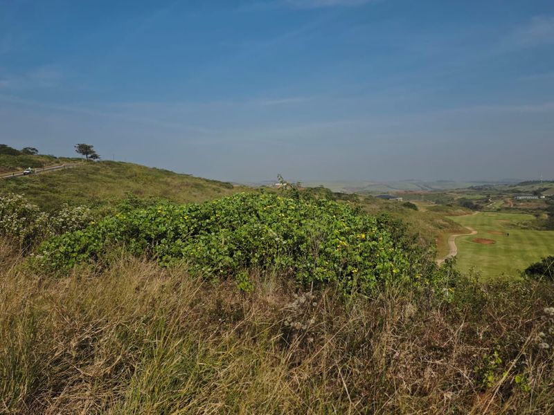 A scenic elevated view overlooking a golf course and surrounding natural landscape.