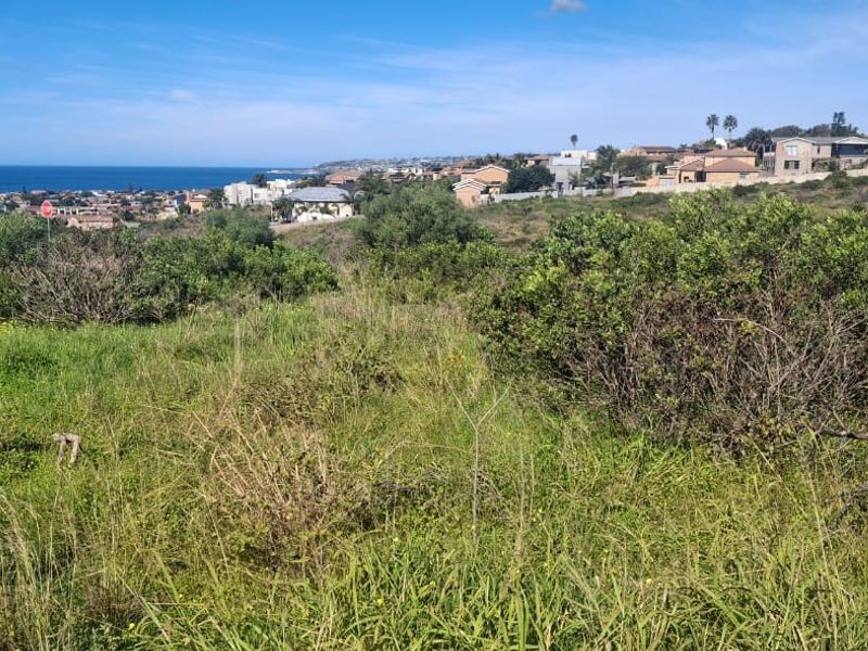 A scenic view overlooking a coastal residential area and the ocean from a vacant residential plot.