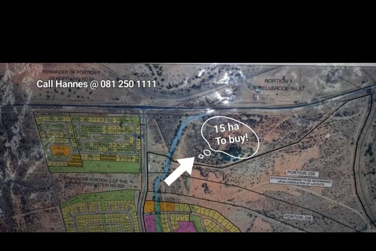 An aerial map showing the location and boundaries of a 15-hectare residential land portion.