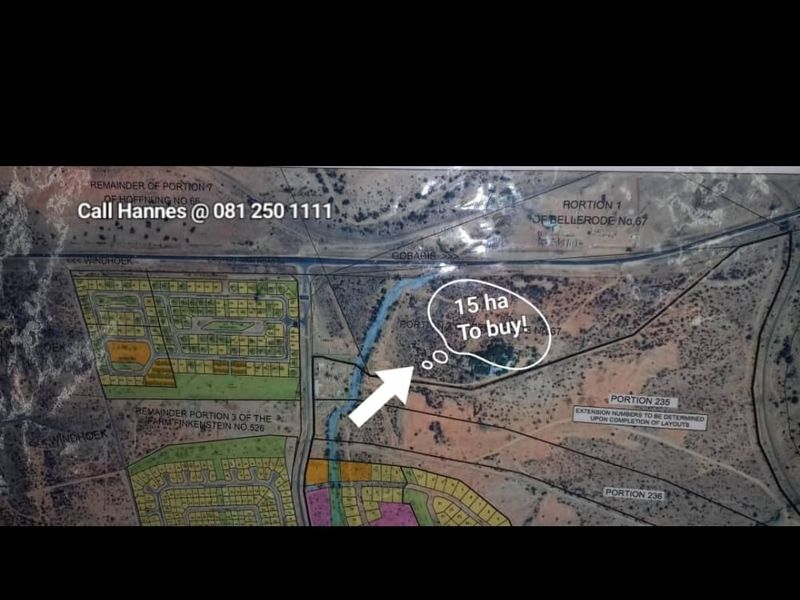 An aerial map showing the location and boundaries of a 15-hectare residential land portion.